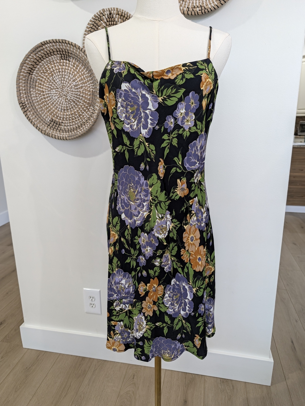 Farm Rio Capri Floral Black Sleeveless Slip Mini Dress Size Large